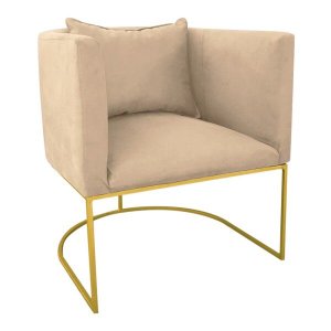 Poltrona Paola Suede Base Metálica Dourado D'Rossi - Bege