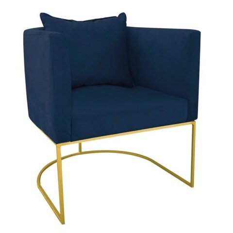 Poltrona Paola Suede Azul Marinho Base Metálica Dourado - D'Rossi