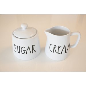 Kit Cremeira de Leite Cream e Pote de Açucar em Cerâmica Branca