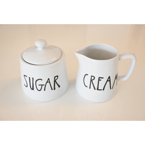 Kit Cremeira de Leite Cream e Pote de Açucar em Cerâmica Branca