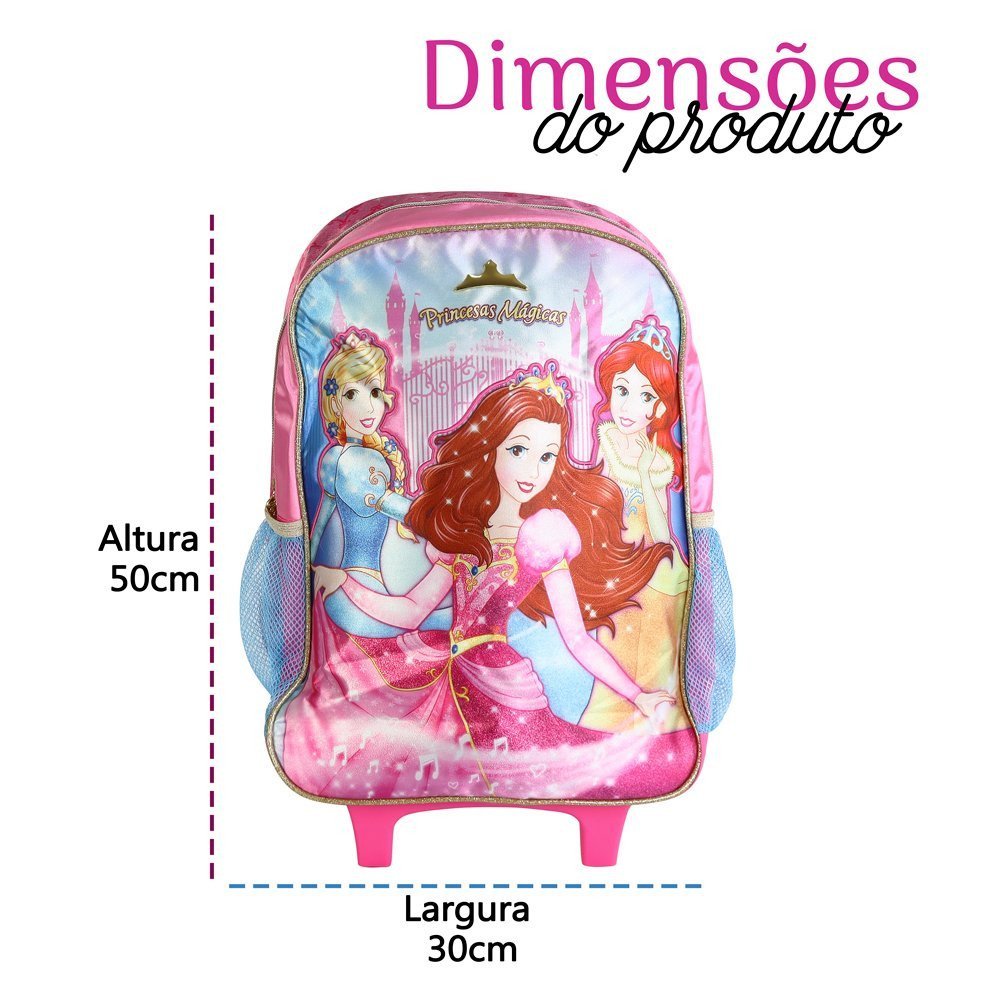 Mochila Infantil Escolar com Rodinhas Desenho Princesas Mágicas - 5