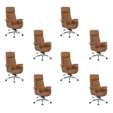 Kit com 8 Cadeiras Office Diretor com Revestimento Couro e Base em Aço Cromado Valencia