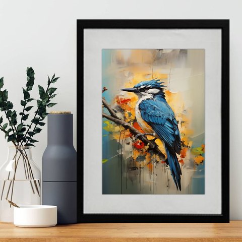 Quadro Martim Pescador Aquarela 60x48cm:moldura Preta