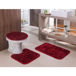 Kit Jogo de Banheiro 3 Peças Vermelho Shaggy Ornare Sultan - 2