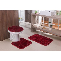 Kit Jogo de Banheiro 3 Peças Vermelho Shaggy Ornare Sultan - 1