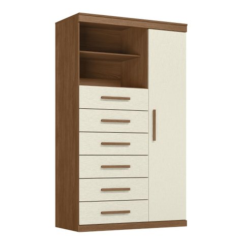 Cômoda Multiuso 1 Porta 6 Gavetas Maraba 1.6 Jatoba Areia Santos Andirá