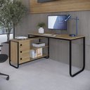 Ver imagem 1 de Mesa Escrivaninha de Canto Estilo Industrial Bege/Oak/Preto