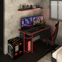 Ver imagem 1 de Mesa Gamer Vênus 2 Prateleiras Preto Fosco/Vermelho - Panorama Móveis