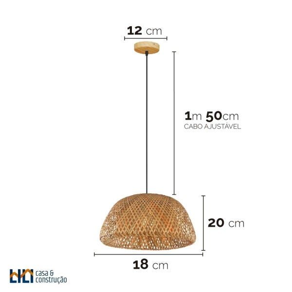 Luminária Pendente Bambu Fibra Natural 360