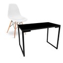 Ver imagem 1 de Kit Mesa para Computador Escrivaninha Porto Preto 90cm e Cadeira Eiffel Charles Eames Branco