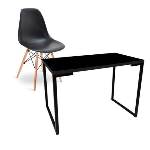 Kit Mesa para Computador Escrivaninha Porto Preto 90cm e Cadeira Eiffel Charles Eames Preto