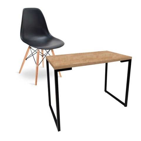 Kit Mesa para Computador Escrivaninha Porto Natura 90cm e Cadeira Eiffel Charles Eames Preto