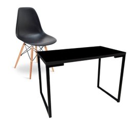 Kit Mesa para Computador Escrivaninha Porto Preto 120cm e Cadeira Eiffel Charles Eames Preto - 1