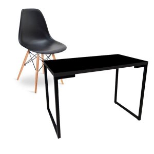Kit Mesa para Computador Escrivaninha Porto Preto 120cm e Cadeira Eiffel Charles Eames Preto
