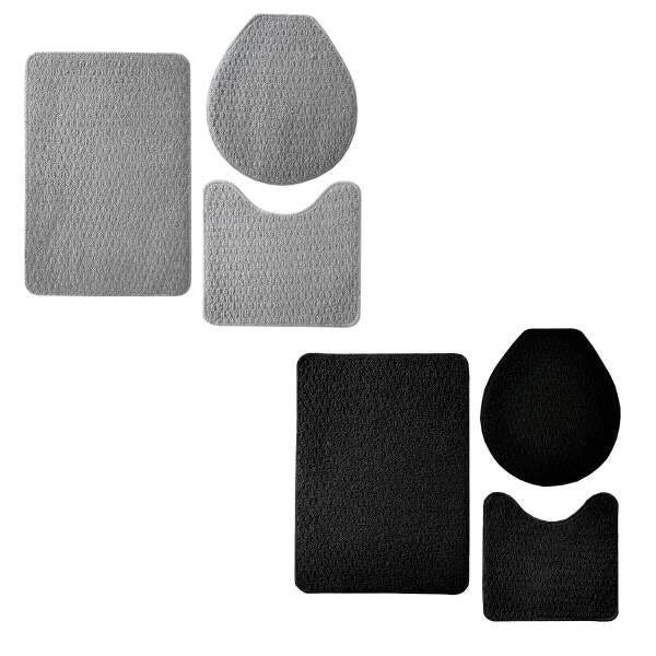 Kit 2 Jogos de Tapetes Banheiro Relevo 3 Peças Preto e Prata Oasis - 1