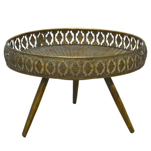 Centro de Mesa Decorativo Dourado Antigo em Metal 33,5 X 33,5 X 20,5 cm - 1