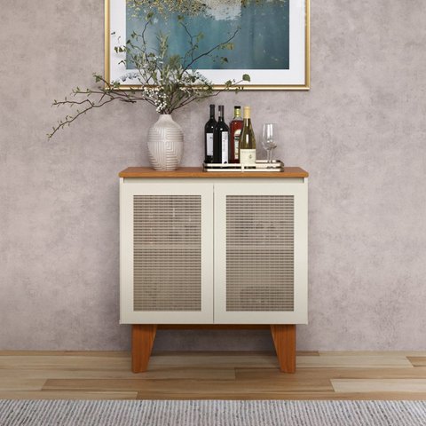 Aparador Balcão Buffet Topázio 2 Portas com Tela Indiana Yescasa Amadeirado/Marrom/Off White
