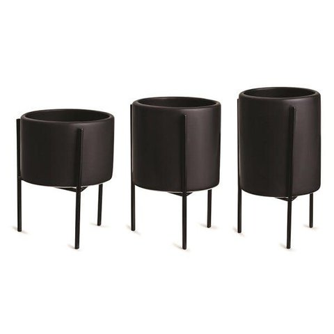 Kit 03 Cachepot Preto com Suporte Metálico D'rossi