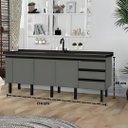 Ver imagem 5 de Gabinete de Pia Cozinha 174cm Armário 3 Portas e 3 Gavetas: Cinza Fosco