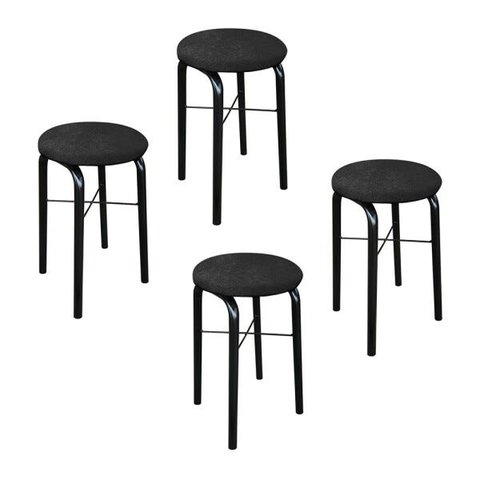 Kit 4 Puffs Manu Suede D'Rossi - Preto
