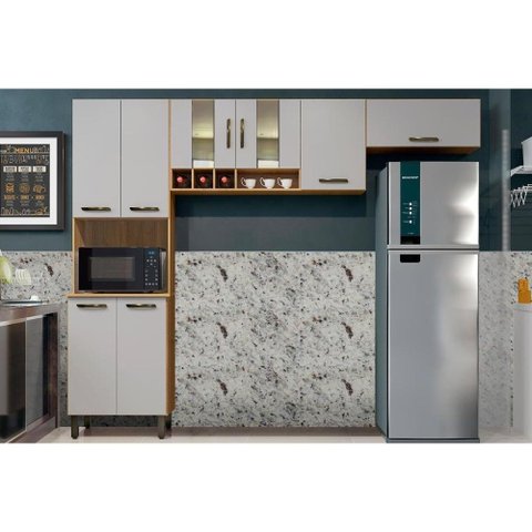Kit de Cozinha Completa 3 Peças Zafira (1 Paneleiro + 2 Aéreos) Cinamomo/Off White - Valdemóveis