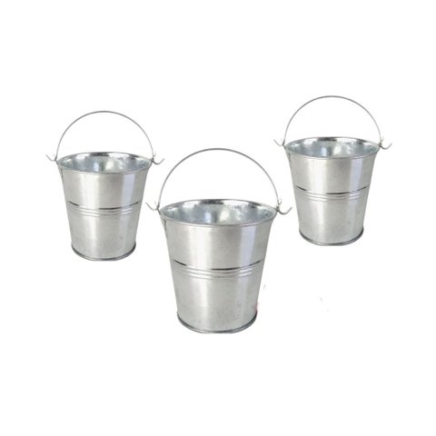 Balde Alumínio Prata c/ Alça p/ Decoração/Lembrancinhas/Flor