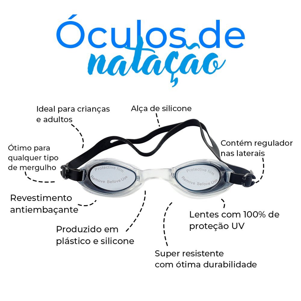 Óculos de Natação com Estojo Plástico e Tampão de Ouvidos - Preto - 4