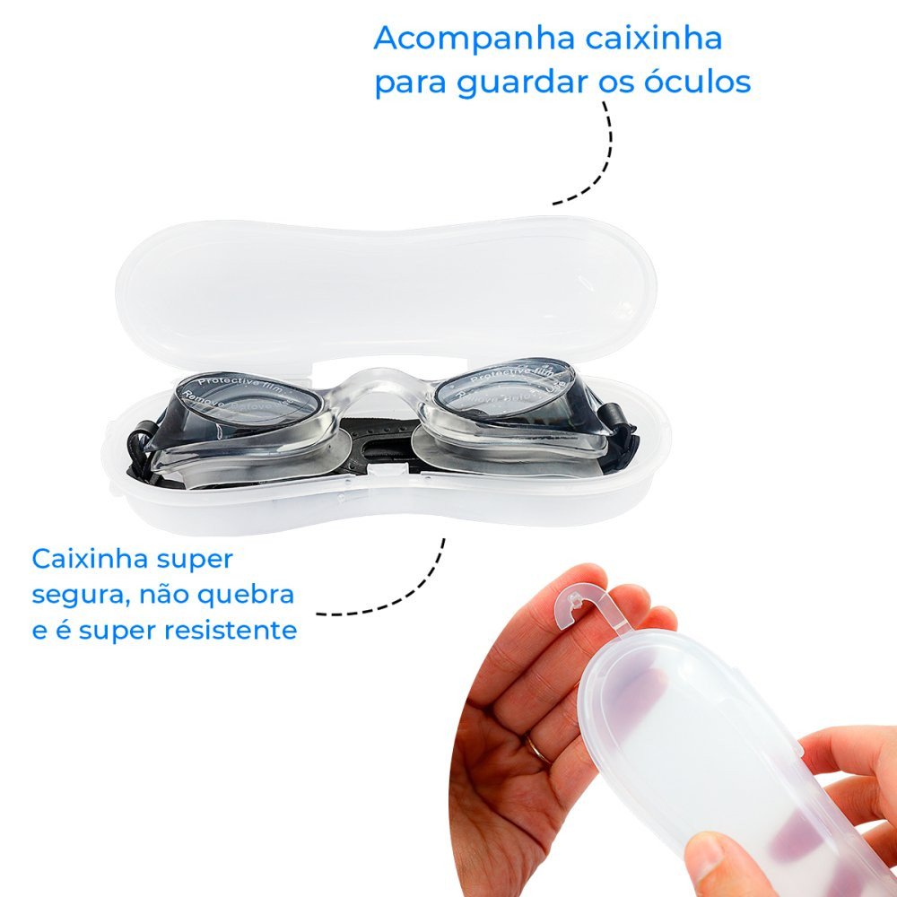 Óculos de Natação com Estojo Plástico e Tampão de Ouvidos - Preto - 2