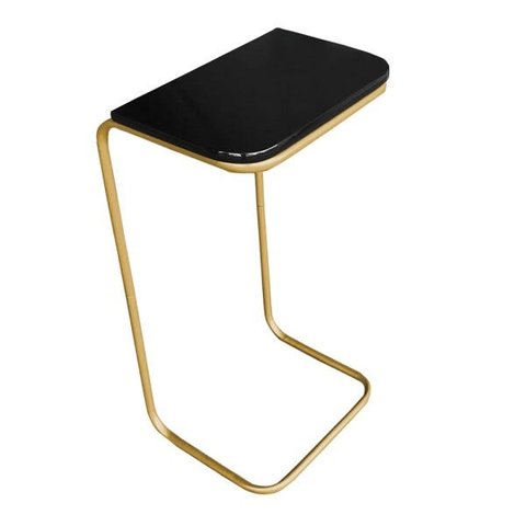 Mesa Lateral Tampo Preto Multi-Uso para Sofá Base Metálica D'Rossi - Dourado