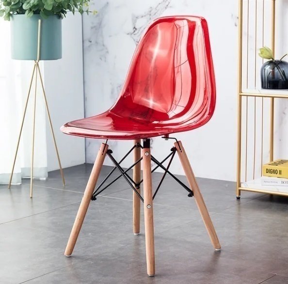 Cadeira Decorativa Assento Vermelho Base Estilo Eiffel em Madeira Unidade Bering - 6