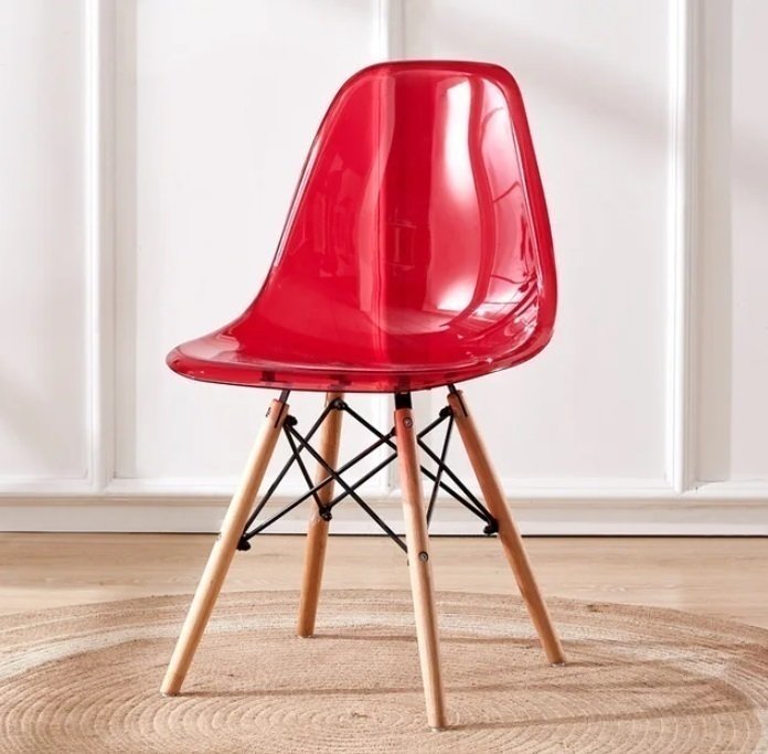 Cadeira Decorativa Assento Vermelho Base Estilo Eiffel em Madeira Unidade Bering - 5