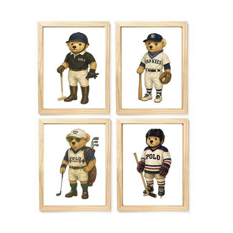 Kit Quadro Urso Polo Rl Decorativo Infantil Quarto Criança Bebê Enxoval