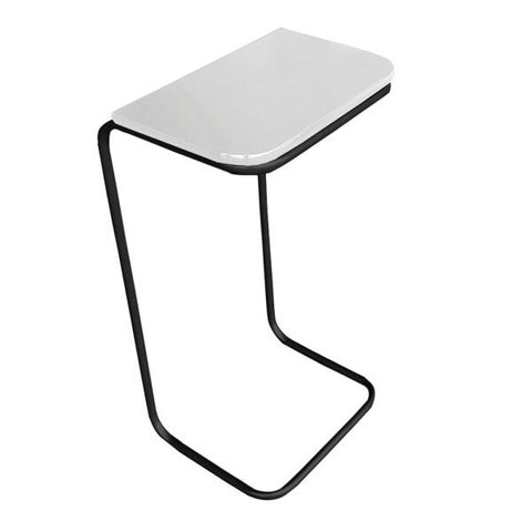 Mesa Lateral Tampo Branco Multi-Uso para Sofá Base Metálica D'Rossi - Preto