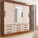 Ver imagem 1 de Guarda-roupa Casal Max 3 Portas 9 Gavetas com Espelho Cinamomo/off White - Panorama Móveis
