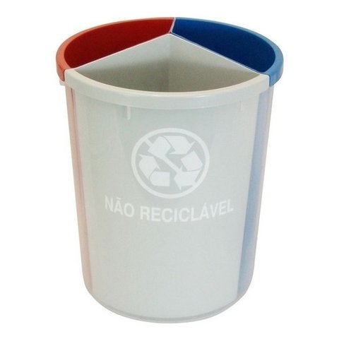 Kit C/ 5 Lixeira Mix Plástico 3 Divisões P/ Coleta Seletiva Cor:cinza, Vermelho e Azul