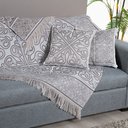 Ver imagem 2 de Kit Xale para Sofá Franja Grécia Tecido Jacquard Almofadas Cheias 5 Peças:cáqui