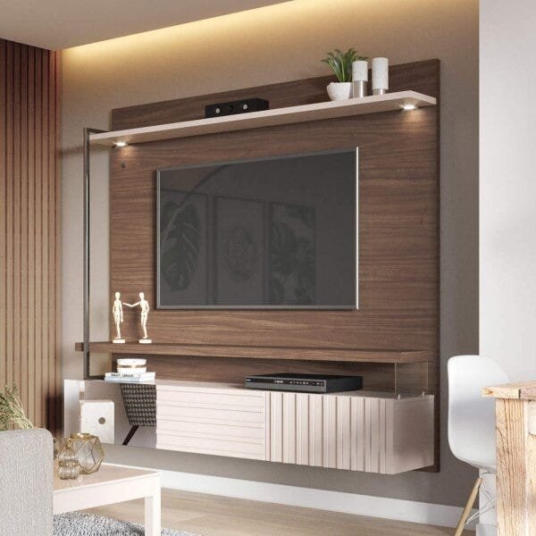 Painel Home para TV até 70 Polegadas com LED 2 Portas Basculante e Espelho Atalaia Colibri