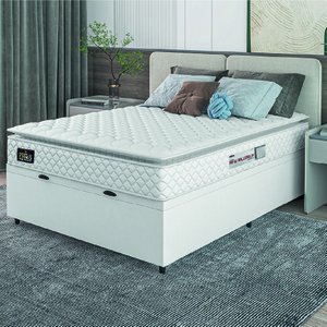 Cama Box Baú Casal Colchão Espuma D33 Pillow Top New Millenium Branco Hellen
