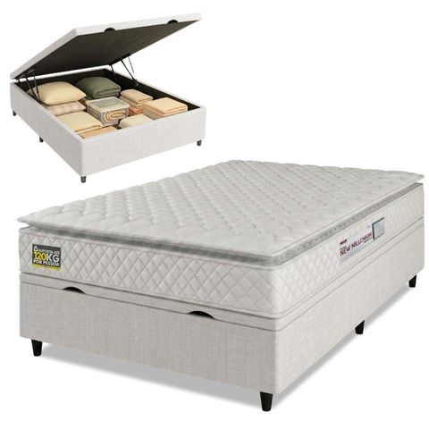 Cama Box Baú Casal Colchão Espuma D33 Pillow Top New Millenium Branco Hellen