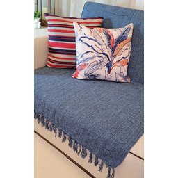 Manta para Sofá / Cama 1,50x2,20M Tear Artesanal Decorativa Azul Jeans - 3