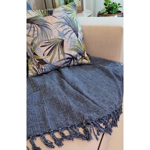 Manta para Sofá / Cama 1,50x2,20M Tear Artesanal Decorativa Azul Jeans
