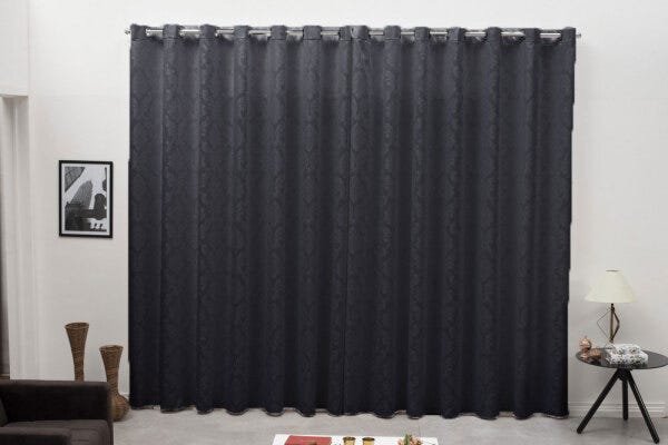 Cortina Varão Tecido Jacquard Preto 3,00x2,60 Semi Blackout - 1