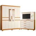 Ver imagem 1 de Guarda Roupa Casal Olimpia 10 Portas com Espelho e Cômoda Ilhabela Cinamomo Off White - Móveis