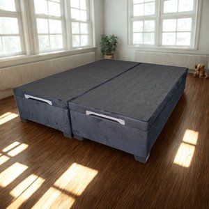 Cama Box Baú Queen Bipartido Suede Luxo - Gs Kamas - Acabamento Reforçado, Amplo Espaço (preto)