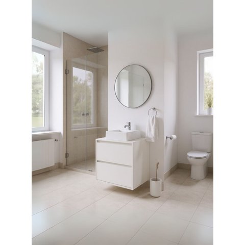 Gabinete para Banheiro com Cuba e Espelho Redondo 60cm Mdf Branco Dubai - On Móveis