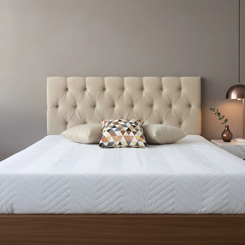 Cabeceira de Fixação na Cama Solteiro 90x117cm na Cor Bege Claro