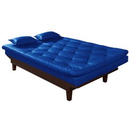 Sofá Cama Caribe em Courino Couro Sintético Azul Essencial Estofados - 3