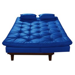 Sofá Cama Caribe em Courino Couro Sintético Azul Essencial Estofados - 4