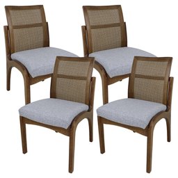 Kit 4 Cadeira de Cozinha Karol Encosto Tela Verniz Imbuia e Linho Prata Soberati Cadeira de Jantar K - 1
