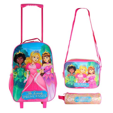 Kit Mochila Infantil Escolar com 3 Peças Princesas